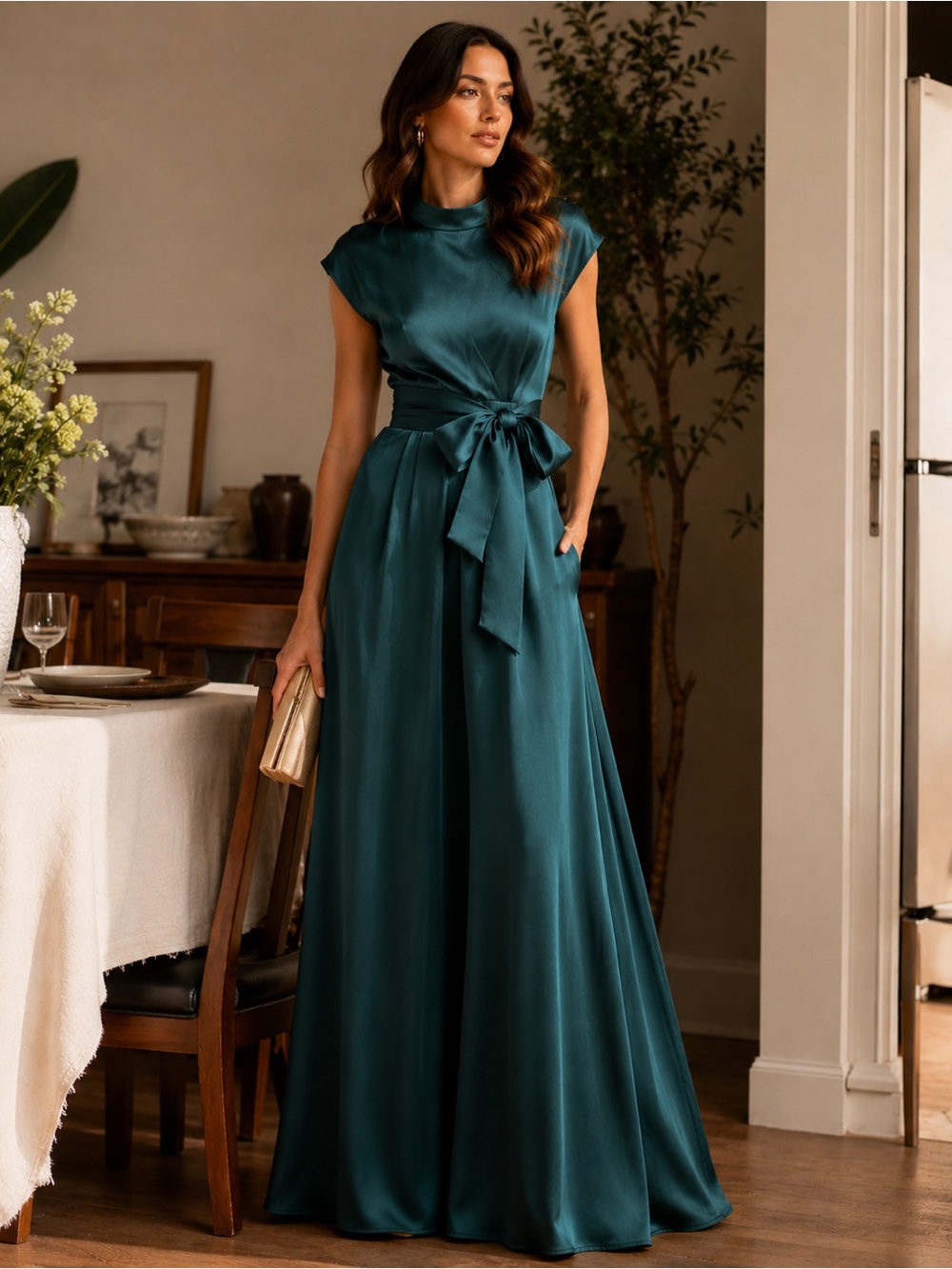 BOHME Women's Teal Satin Maxi Dress - NWT - Size Medium